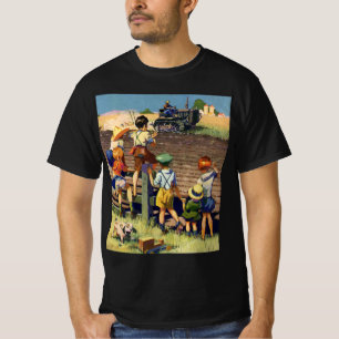 Camiseta Crianças Antigas Acenando para Agricultor Local em