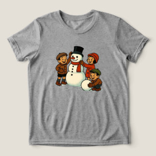 Camiseta Crianças antigas construindo boneco de neve