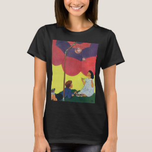 Camiseta Crianças Antigas Sopram Bolhas Sob um Guarda-Chuva