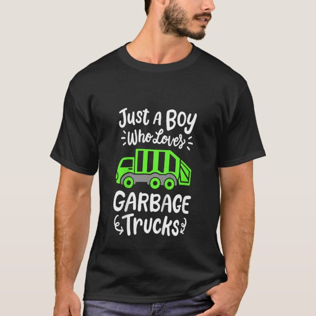 Camiseta Crianças Apenas um Menino que ama Caminhões de Lix (Frente)