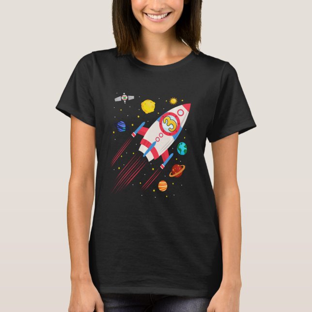 Camiseta Crianças: Astronau de aniversário do Rocket de 3 a (Frente)