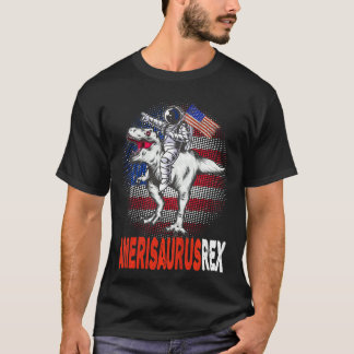Camiseta Crianças Astronautas Andando Bandeira Dinossauro A