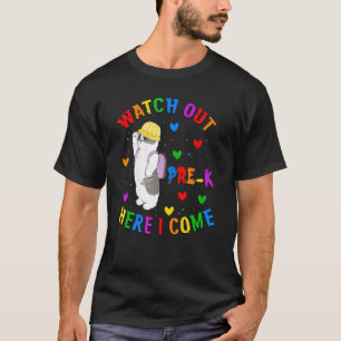Camiseta Crianças Atenção Pré K Aqui Vou Eu Gatinho Fofo