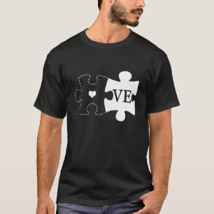 Camiseta Crianças Autistas Peças de Puzzle Coração Amor Con