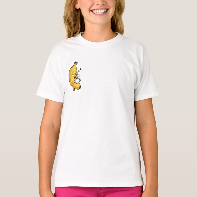 Camiseta Crianças Bananeiras Sonolentas Bebendo Café da Man (Frente)