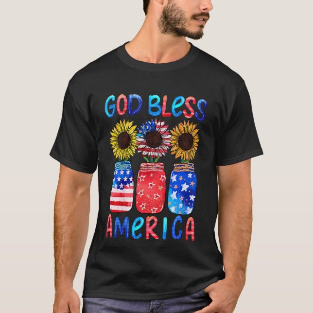 Camiseta Crianças Bandeira Patriótica Americana Deus abenço (Frente)