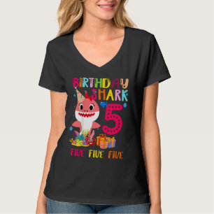 Camiseta Crianças Bebê 5 de Tubarão Rosa Cute Aniversário D