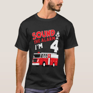 Camiseta Crianças Bombeiam Caminhão 4º Aniversário Bombeiro