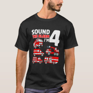 Camiseta Crianças Bombeiam Caminhão 4º Aniversário Brinqued