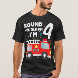 Camiseta Crianças Bombeiam Caminhão 4º Aniversário, Criança