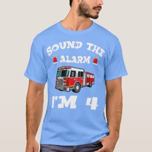 Camiseta Crianças Bombeiam Caminhão 4º Aniversário Garoto B