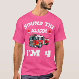 Camiseta Crianças Bombeiam Caminhão 4º Aniversário Garoto B