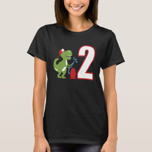 Camiseta Crianças Bombeiros segundo aniversário Dinossauro