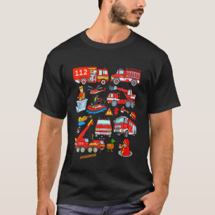 Camiseta Crianças Bombeiros Veículos Automóveis Equipamento