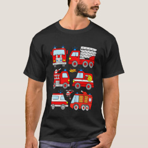 Camiseta Crianças Bombeiros Veículos de combate a incêndios
