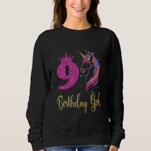 Camiseta Crianças Bonita Nona Garota de Aniversário Unicórn