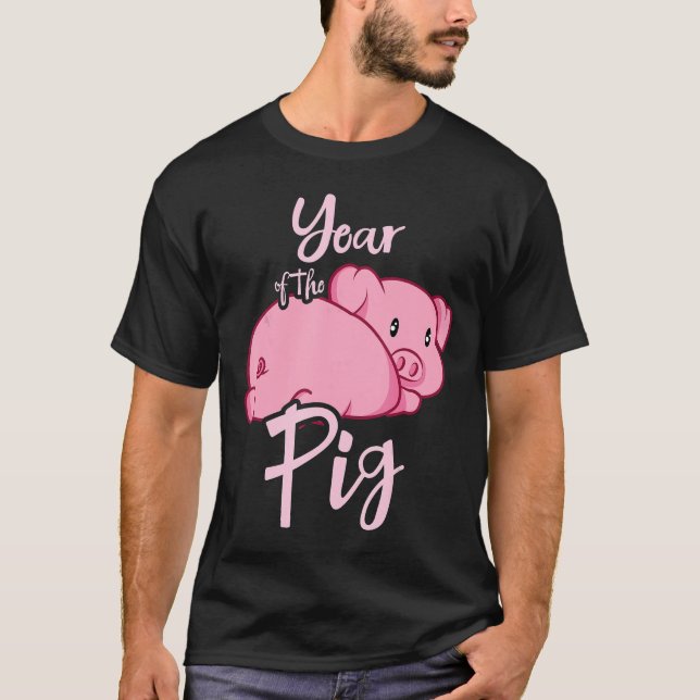 Camiseta Crianças Bonitas Ano Do Porco Chinês No Ano Novo (Frente)