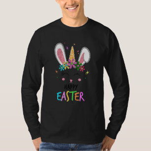 Camiseta Crianças Bonitas Unicórnio Da Páscoa Coelhinha Gar