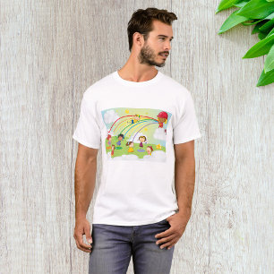 Camiseta Crianças Brincando Sob Jato de Chuva de Bombeiro C