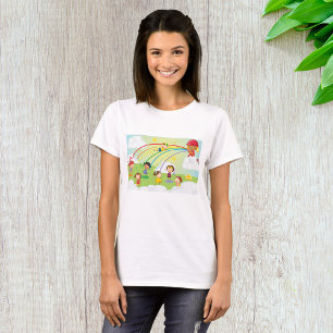 Camiseta Crianças Brincando sob o Jato de Fogo de Chuva de