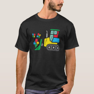 Camiseta Crianças Bulldozer Quebra-cabeça Autismo Construçã