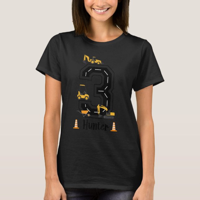 Camiseta Crianças - Caminhão de escavação de grua aniversár (Frente)