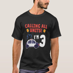 Camiseta Crianças Carro de Polícia aniversário de 3 anos de