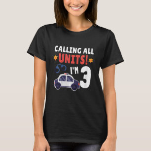 Camiseta Crianças Carro de Polícia aniversário de 3 anos de