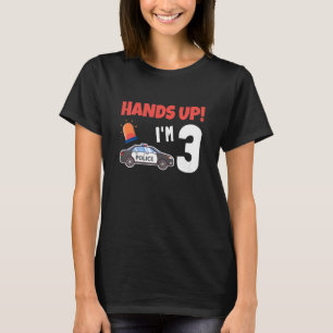 Camiseta Crianças Carro de Polícia aniversário de 3 anos de