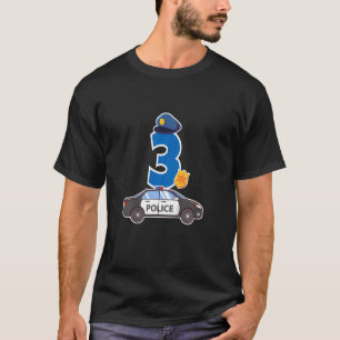 Camiseta Crianças Carro de Polícia aniversário de 3 anos de