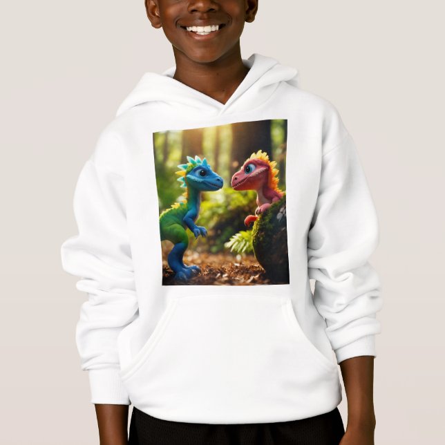 Camiseta Crianças casam com fotos de dinossauros. (Frente)