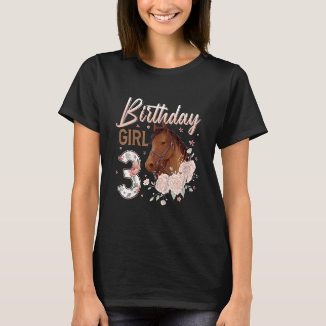 Camiseta Crianças Cavalo 3º Aniversário Garota B dia 3 anos (Frente)