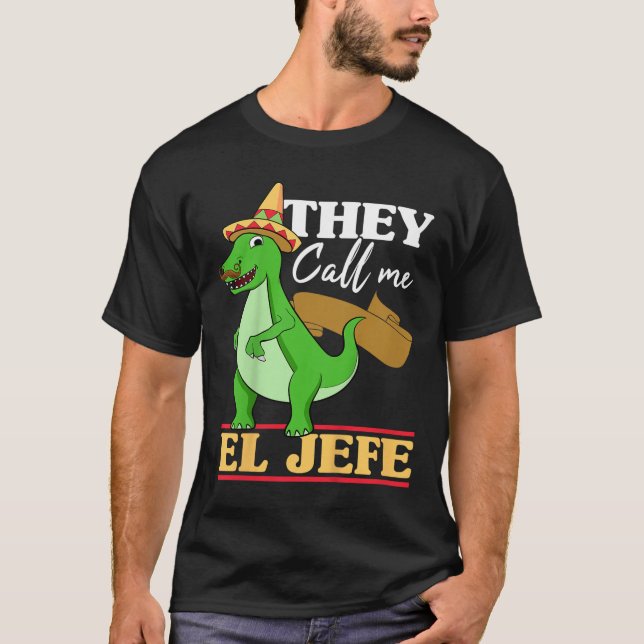 Camiseta Crianças Chamam-Me El Jefe Cinco De Mayo Dinosauri (Frente)