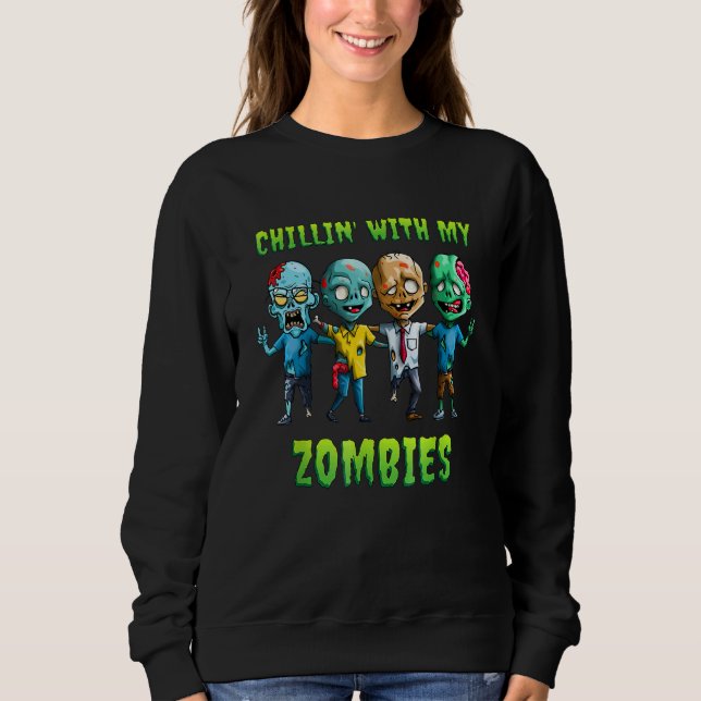 Camiseta Crianças Chillin Com Meu Zombie Zombie do Hallowee (Frente)