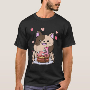 Camiseta Crianças Chubby Cat Segurando Um Bolo De Aniversár