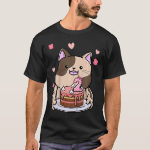 Camiseta Crianças Chubby Cat Segurando Um segundo De Bolo D