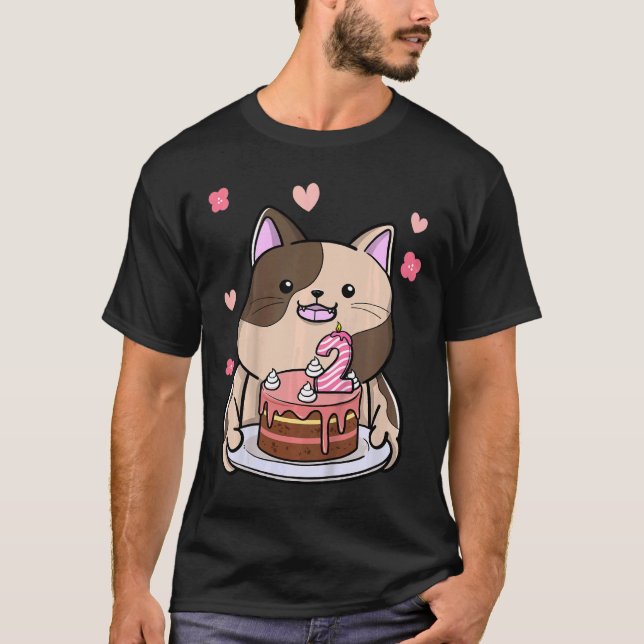 Camiseta Crianças Chubby Cat Segurando Um segundo De Bolo D (Frente)