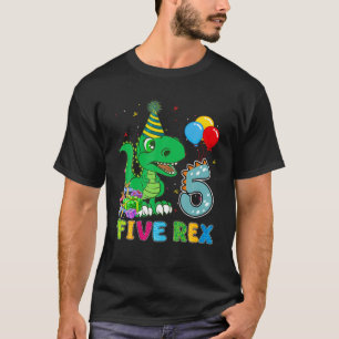 Camiseta Crianças Cinco Rex Aniversário De 5 Anos Dinossaur