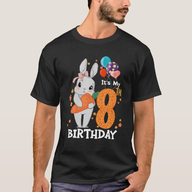 Camiseta Crianças Coelho do 8º Aniversário, Rapazes de 8 An (Frente)