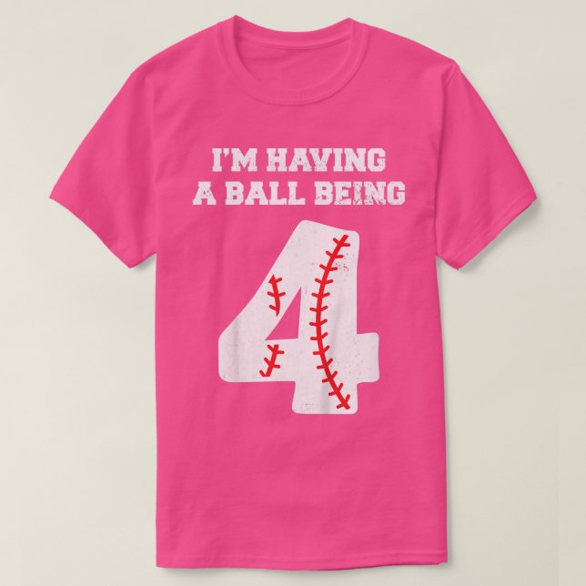 Camiseta Crianças com 4 anos de idade de beisebol, aniversá (Frente do Design)