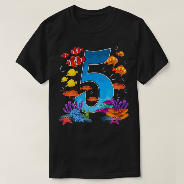 Camiseta Crianças Com 5 Anos De Idade Sob O Mar  (Frente do Design)
