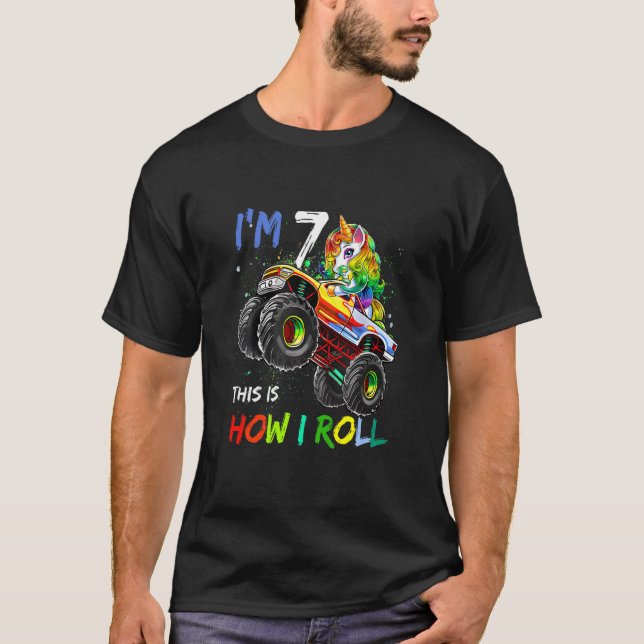 Camiseta Crianças com 7 anos de idade 7 Birthda Monstro do  (Frente)