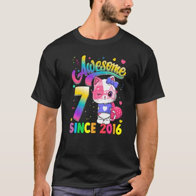 Camiseta Crianças Com 7 Anos De Idade Gato Incrível Desde 2 (Frente)
