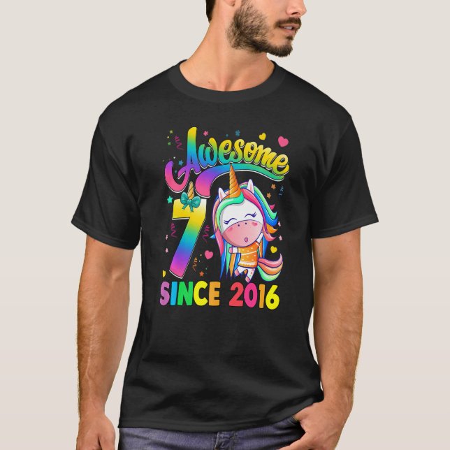 Camiseta Crianças com 7 anos desde 2016 Princesa Unicorn 7  (Frente)