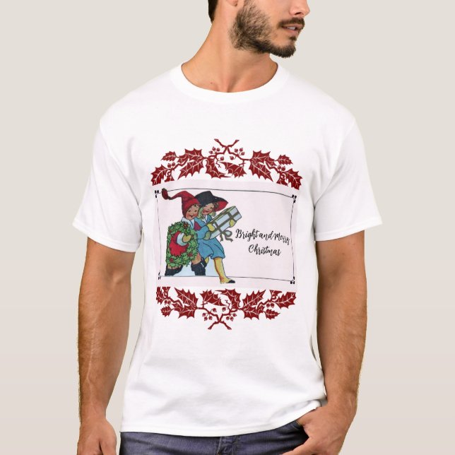 CAMISETA CRIANÇAS COM PRESENTES DE NATAL E FLORAL VERMELHA (Frente)