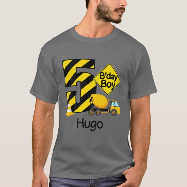 Camiseta Crianças Construção 5 Birthday Hugo Boys 5 Anos O (Frente)