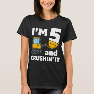 Camiseta Crianças Construção de Caminhão 5 Birthday Garoto
