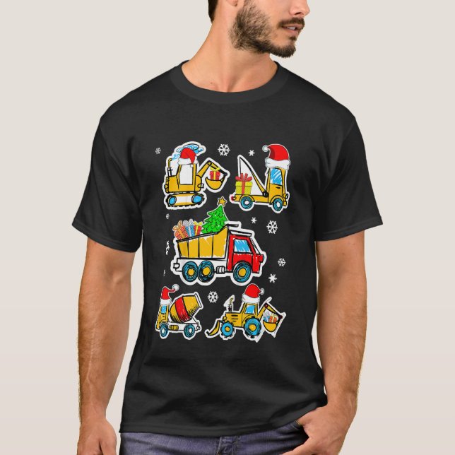 Camiseta Crianças Construtoras De Veículos De Pé De Natal (Frente)