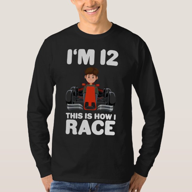 Camiseta Crianças Correndo 12 de Carro Aniversário 12 Doze  (Frente)
