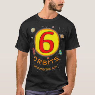 Camiseta Crianças Crianças 6 de Aniversário Orbitam Ao Redo